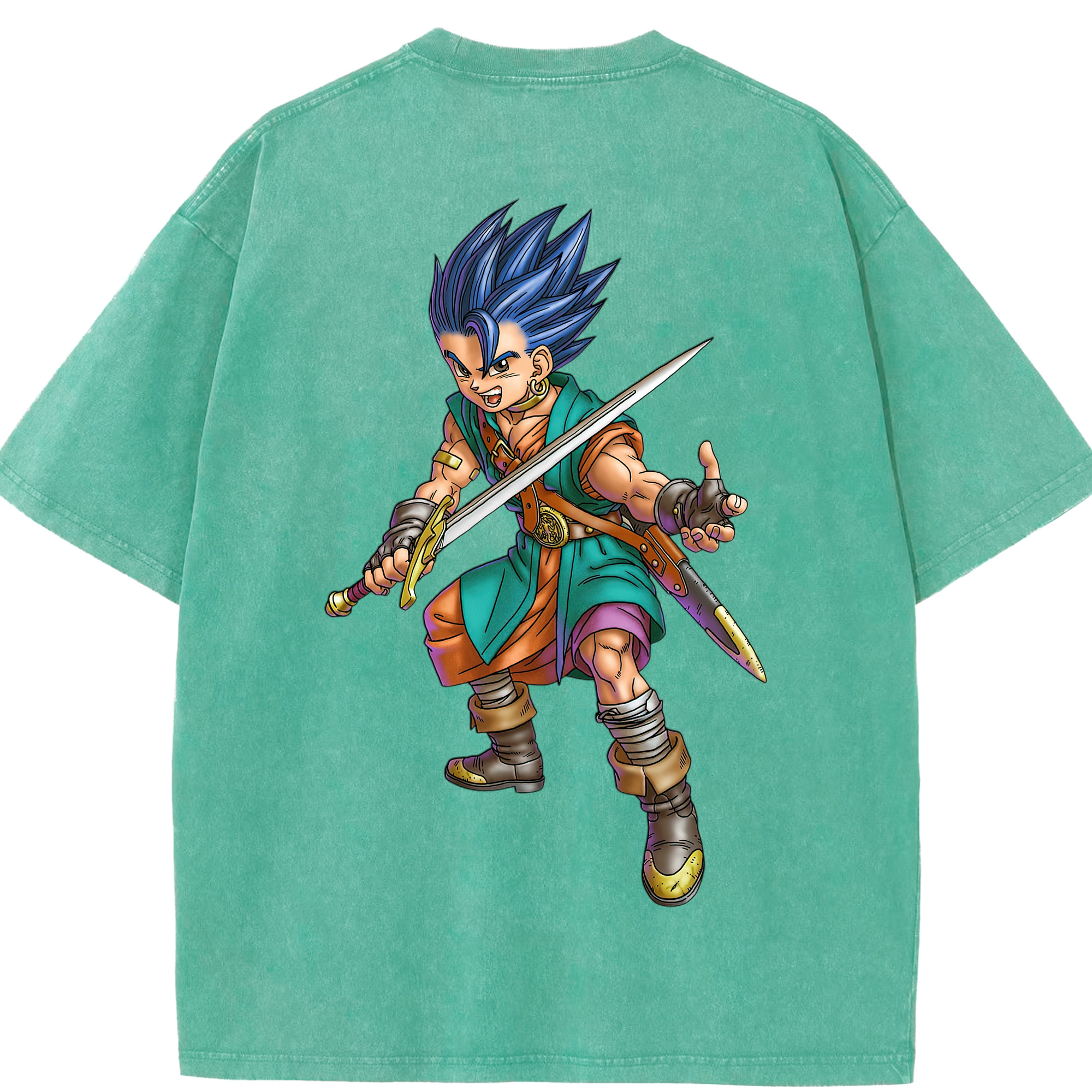 （画像用） ドラゴンクエスト Doragon Kuesuto Dragon Quest 綿100% ヴィンテージ風 半袖Tシャツ（背面プリント）